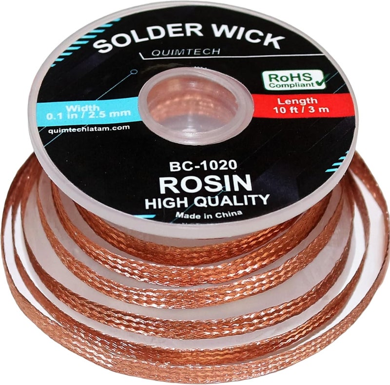 QUIMTECH (2pcs) Solder Wick Braid Copper Wire with flux 10 ft.(3M) Length X 2.5mm Width I Desoldering Wick I Solder Sucker I Solder Remover I Soldering Iron I Solder Braid for Circuit Board - Image 1